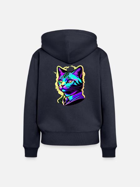 Gentleman Katze bunt - Frauen Premium Bio Zip Hoodie - Navy
