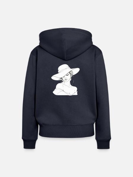 Filigranes Linienportrait mit Hut - Frauen Premium Bio Zip Hoodie - Navy