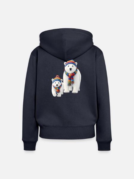 Regenbogenbär mit Schal - Frauen Premium Bio Zip Hoodie - Navy