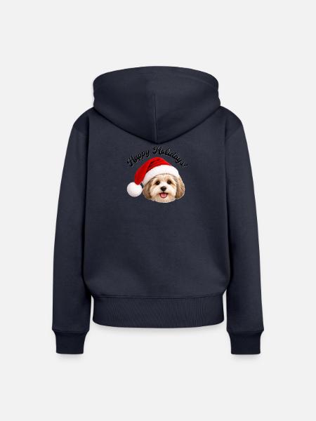 Hund mit Weihnachtsmannmütze - Frauen Premium Bio Zip Hoodie - Navy