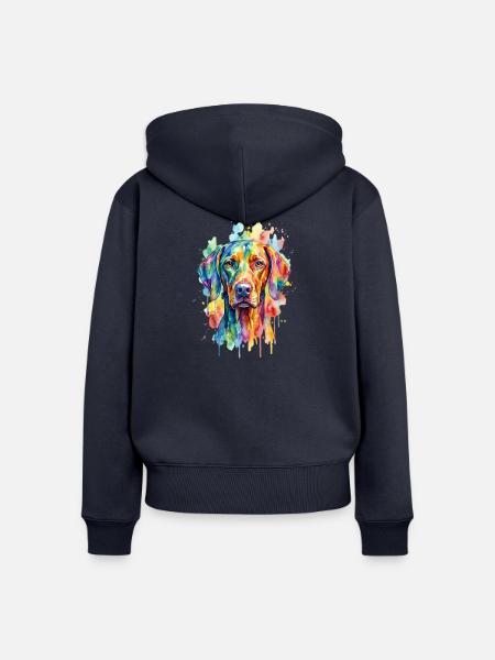 Regenbogen-Wasserfarben Hund - Frauen Premium Bio Zip Hoodie - Navy