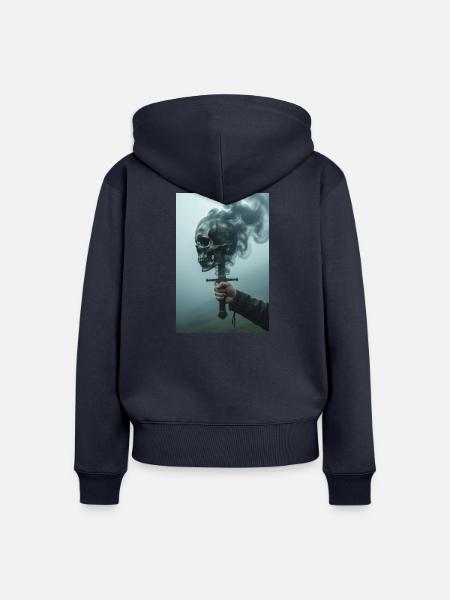 Schattenschädel mit Rauchschwert - Frauen Premium Bio Zip Hoodie - Navy