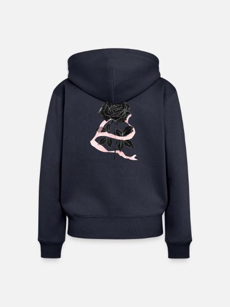 Schwarze Rose und rosa Band - Frauen Premium Bio Zip Hoodie - Navy