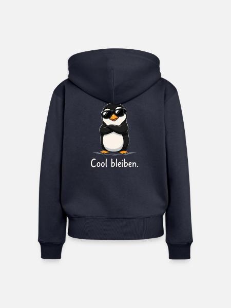 Kühler Pinguin mit Sonnenbrille - Frauen Premium Bio Zip Hoodie - Navy