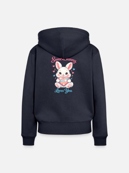 Osterhase in der Brusttasche - Frauen Premium Bio Zip Hoodie - Navy
