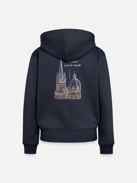 Aachener Dom, Französisch, Handzeichnung - Frauen Premium Bio Zip Hoodie - Navy