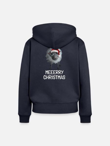 Meeerry Christmas Schaf - Mit Weihnachtsmütze - Frauen Premium Bio Zip Hoodie - Navy