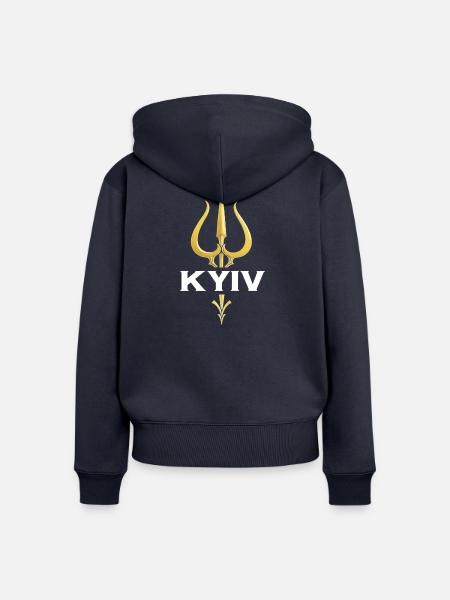 Kiewer Goldenes Dreizack-Emblem - Frauen Premium Bio Zip Hoodie - Navy