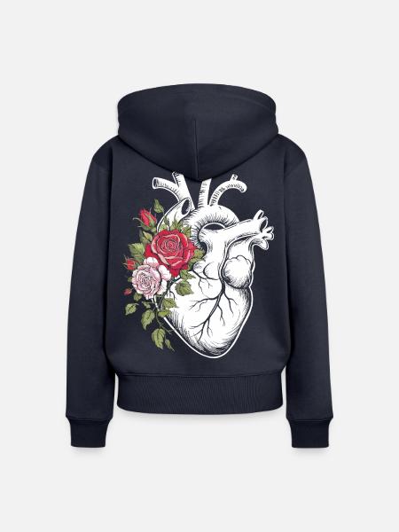 Blumenherz Anatomieillustration - Frauen Premium Bio Zip Hoodie - Navy