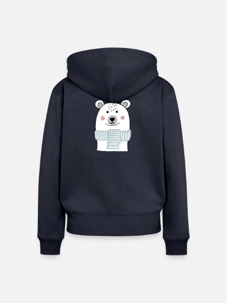 Eisbär mit hellblauem Schal - Frauen Premium Bio Zip Hoodie - Navy
