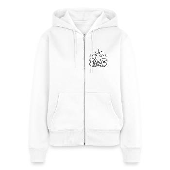 Soleil et mer – Une interaction harmonieuse - Sweat à capuche zippé Premium bio Femme - blanc - Devant - AI Model Female 172 light (172cm)