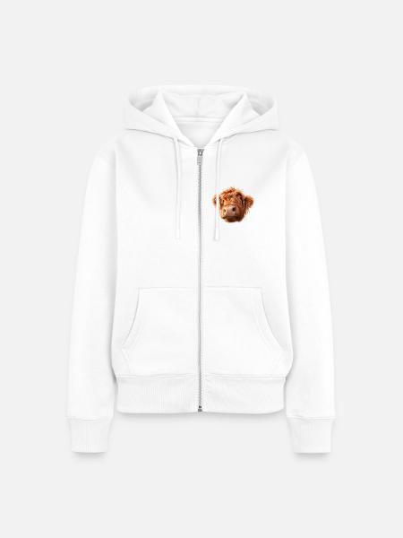 Highland Cow is watching - Frauen Premium Bio Zip Hoodie - Weiß
