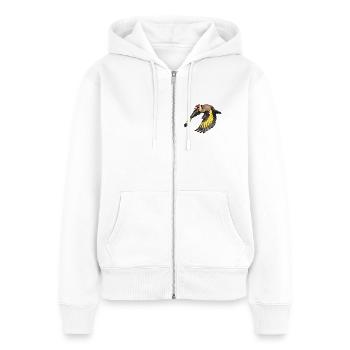 Chardonneret en vol - Sweat à capuche zippé Premium bio Femme - blanc - Devant - AI Model Female 172 light (172cm)