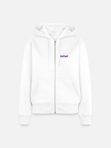 BeFast Schriftzug in Purpur - Frauen Premium Bio Zip Hoodie - Weiß