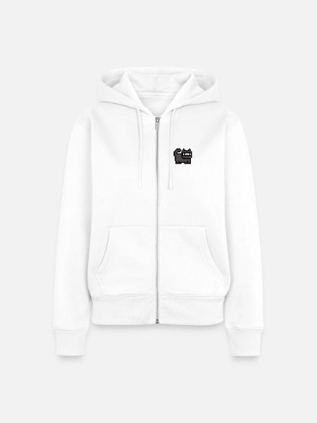 Retro Ninja Katze - Frauen Premium Bio Zip Hoodie - Weiß