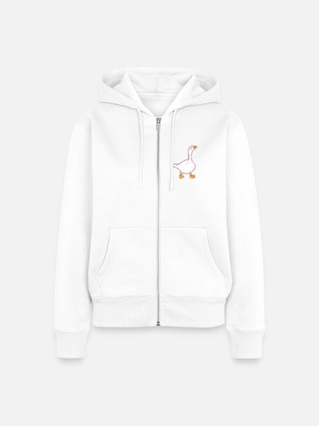 Rosa Kontur Ente Cartoon - Frauen Premium Bio Zip Hoodie - Weiß