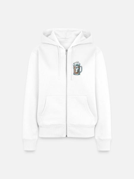 Bierkrug Gesicht - Frauen Premium Bio Zip Hoodie - Weiß