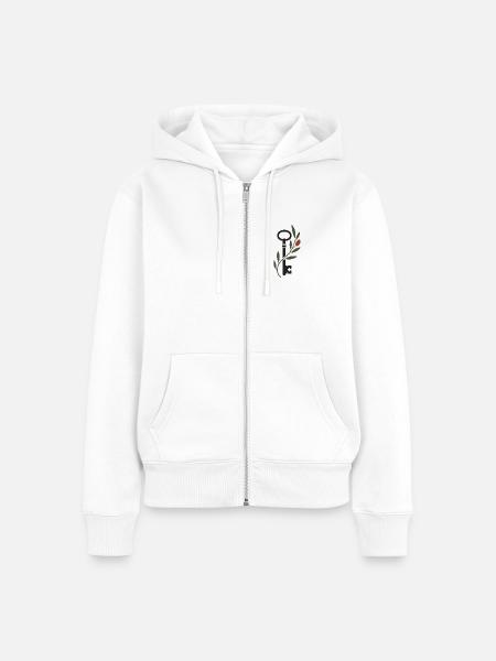 Schlüsselmotiv mit Olivenzweig - Frauen Premium Bio Zip Hoodie - Weiß