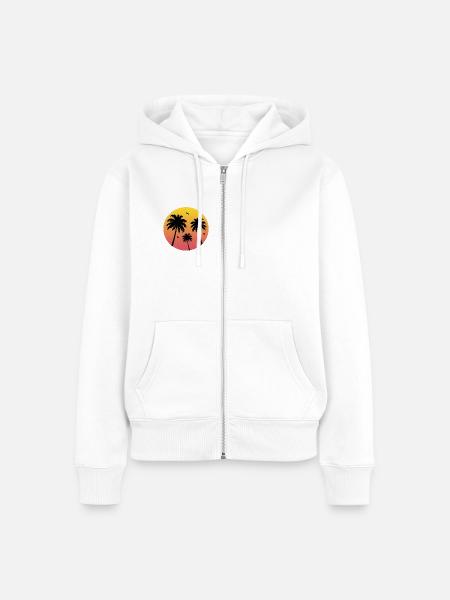 Sunset Palm Tree Beach - Frauen Premium Bio Zip Hoodie - Weiß