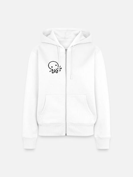 Liegender Oktopus One Line Meeresmotiv - Frauen Premium Bio Zip Hoodie - Weiß