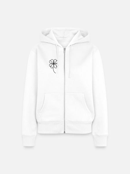Vierblättriges Kleeblatt One Line Glückssymbol - Frauen Premium Bio Zip Hoodie - Weiß