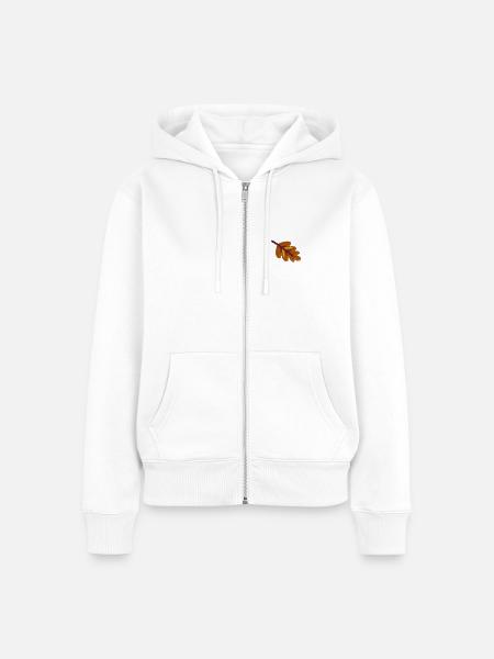 Eichenblatt bestickt - Frauen Premium Bio Zip Hoodie - Weiß
