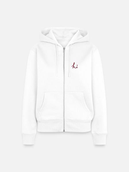 Schriftzug Hi bestickt - Frauen Premium Bio Zip Hoodie - Weiß
