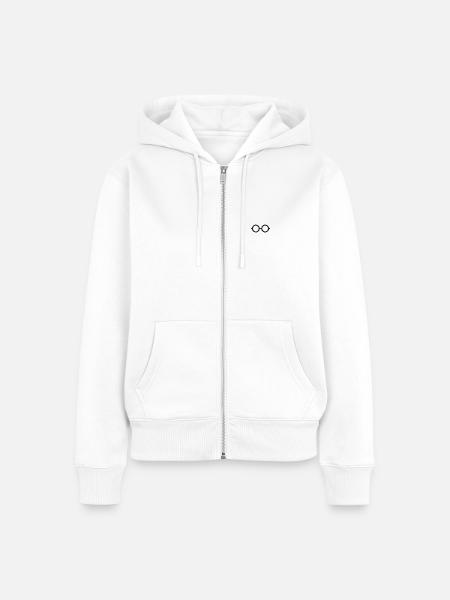 Brille - Frauen Premium Bio Zip Hoodie - Weiß