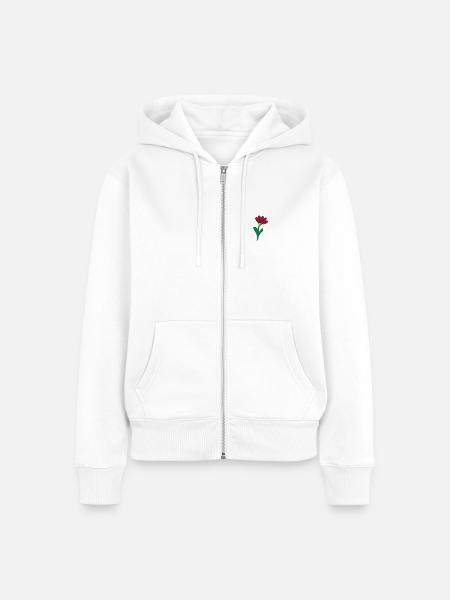Blume bestickt - Frauen Premium Bio Zip Hoodie - Weiß