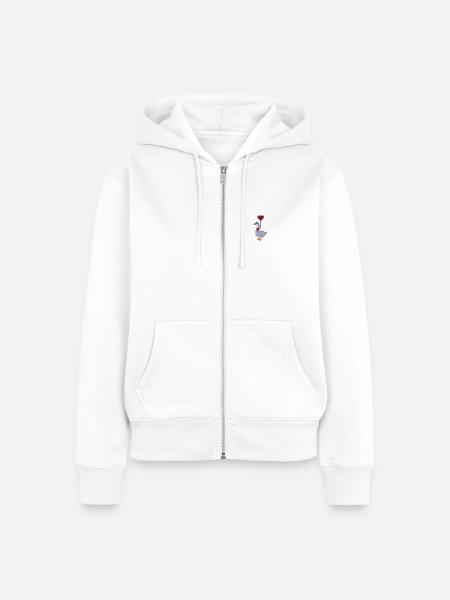 Gans mit Herzluftballon bestickt - Frauen Premium Bio Zip Hoodie - Weiß