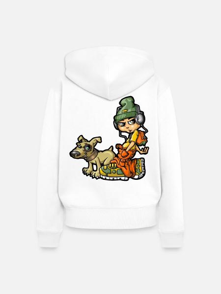 bboy und sein Hund - Frauen Premium Bio Zip Hoodie - Weiß