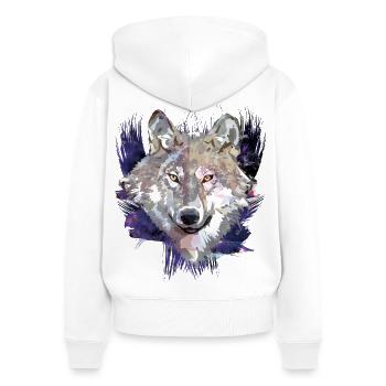 Wolf | Tier | Grauer Wolf - Frauen Premium Bio Zip Hoodie - Weiß - Hinten - AI Model Female 172 light (172cm)