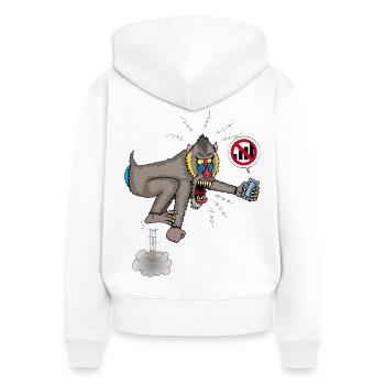 Singe et téléphone portable - Sweat à capuche zippé Premium bio Femme - blanc - Dos - AI Model Female 172 light (172cm)