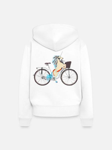 Einhorn auf Fahrrad - Frauen Premium Bio Zip Hoodie - Weiß