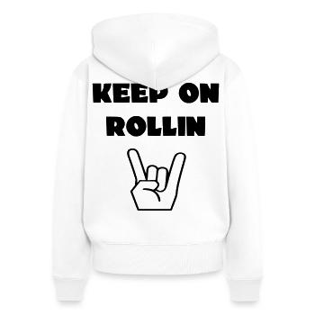 Continuez toujours à rouler avec votre fauteuil roulant # - Sweat à capuche zippé Premium bio Femme - blanc - Dos - AI Model Female 172 light (172cm)