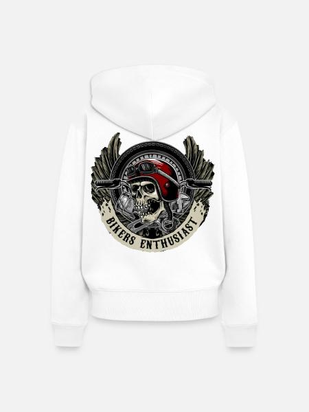 Motorradfahrer, Skull - Frauen Premium Bio Zip Hoodie - Weiß