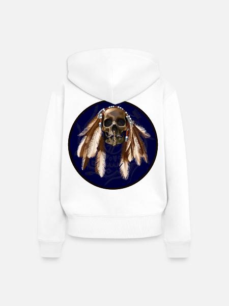 scull with feathers around - Frauen Premium Bio Zip Hoodie - Weiß
