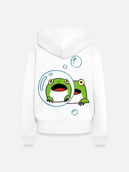 Kawaii Frosch - Frauen Premium Bio Zip Hoodie - Weiß