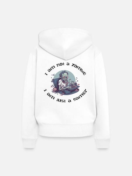 Zombie am PC Retro-Gaming - Frauen Premium Bio Zip Hoodie - Weiß