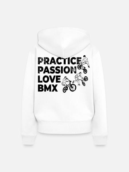 Practice Passion Love BMX - Frauen Premium Bio Zip Hoodie - Weiß
