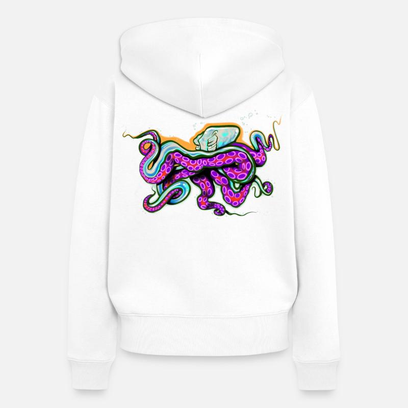 Pieuvre - Sweat à capuche zippé Premium bio Femme - blanc