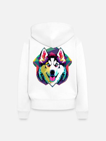 Farbenfroher Husky - Frauen Premium Bio Zip Hoodie - Weiß