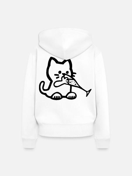 Das Kätzchen hat Durst - Frauen Premium Bio Zip Hoodie - Weiß
