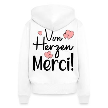 DANKESCHÖN VON HERZEN - Französisch - Frauen Premium Bio Zip Hoodie - Weiß - Hinten - AI Model Female 172 light (172cm)