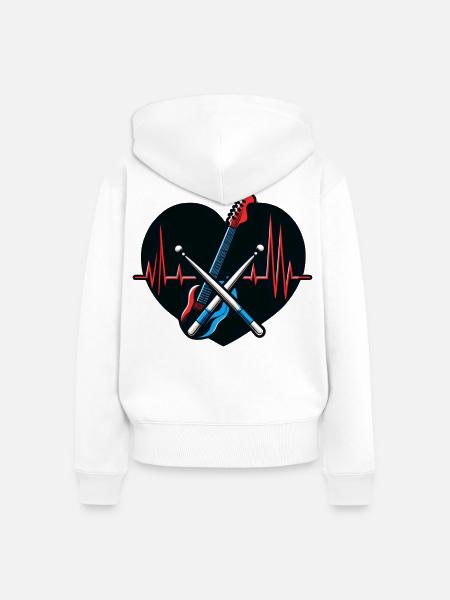 Heartbeat & Drum Drumsticks T-Shirt - Frauen Premium Bio Zip Hoodie - Weiß