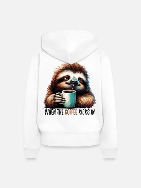 Faultier Kaffee kickt Geschenk - Frauen Premium Bio Zip Hoodie - Weiß