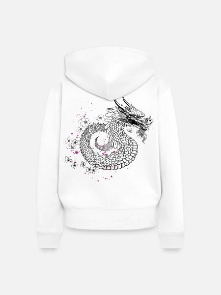 Drache mit Kirschblüten Sakura Style - Frauen Premium Bio Zip Hoodie - Weiß