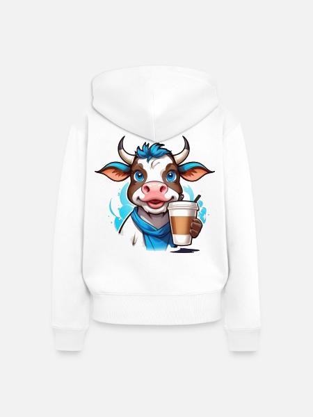 Coffee Cow - Frauen Premium Bio Zip Hoodie - Weiß