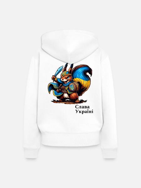 Cooles Ukraine Kämpfer Eichhörnchen - Frauen Premium Bio Zip Hoodie - Weiß