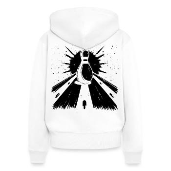 Bowling Pin Grafik - Frauen Premium Bio Zip Hoodie - Weiß - Hinten - AI Model Female 172 light (172cm)